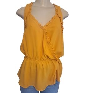 Doe & Rae Yellow Surplice Ruffle Sleeveless Top NWT Medium
